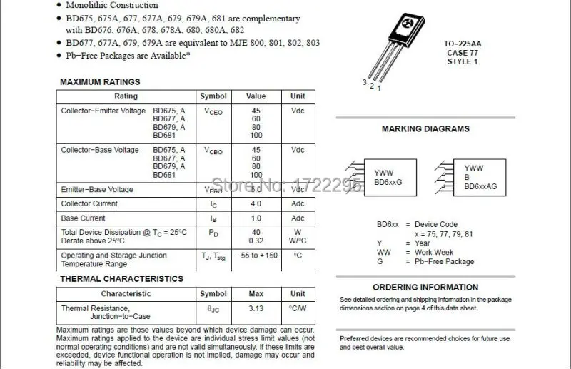 50 шт в наборе, BD679 BD679 4A 80 V 40 W средней мощности полупроводник NPN составные Транзисторы Дарлингтона компонент