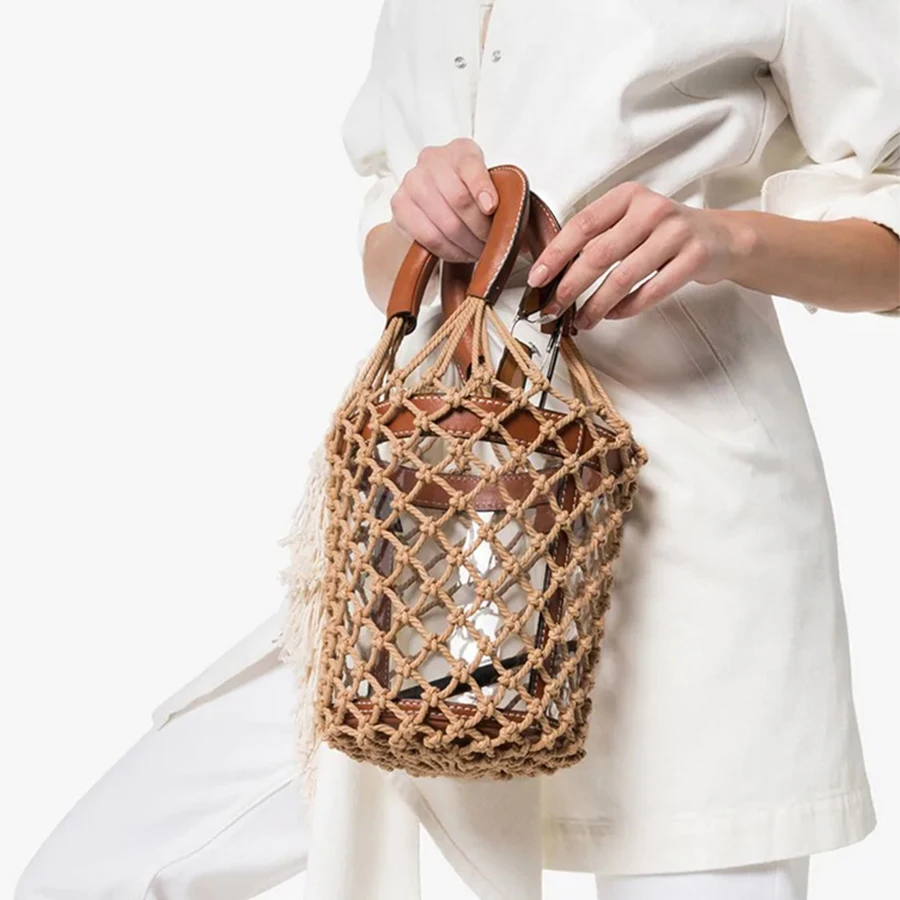 

Hollow Out Clear PVC Bucket Bags Women Handbags Mesh Jelly Totes Purse Ladies Brand Desinger Woven Bag for Women 2019 Clutch Bag