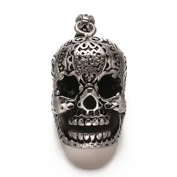 

5Pcs Retro Men's Halloween Jewelry 316 Stainless Steel Big Skull Pendants with Rhinestones For Jewelry, 50x23x26mm, Hole: 9x5mm