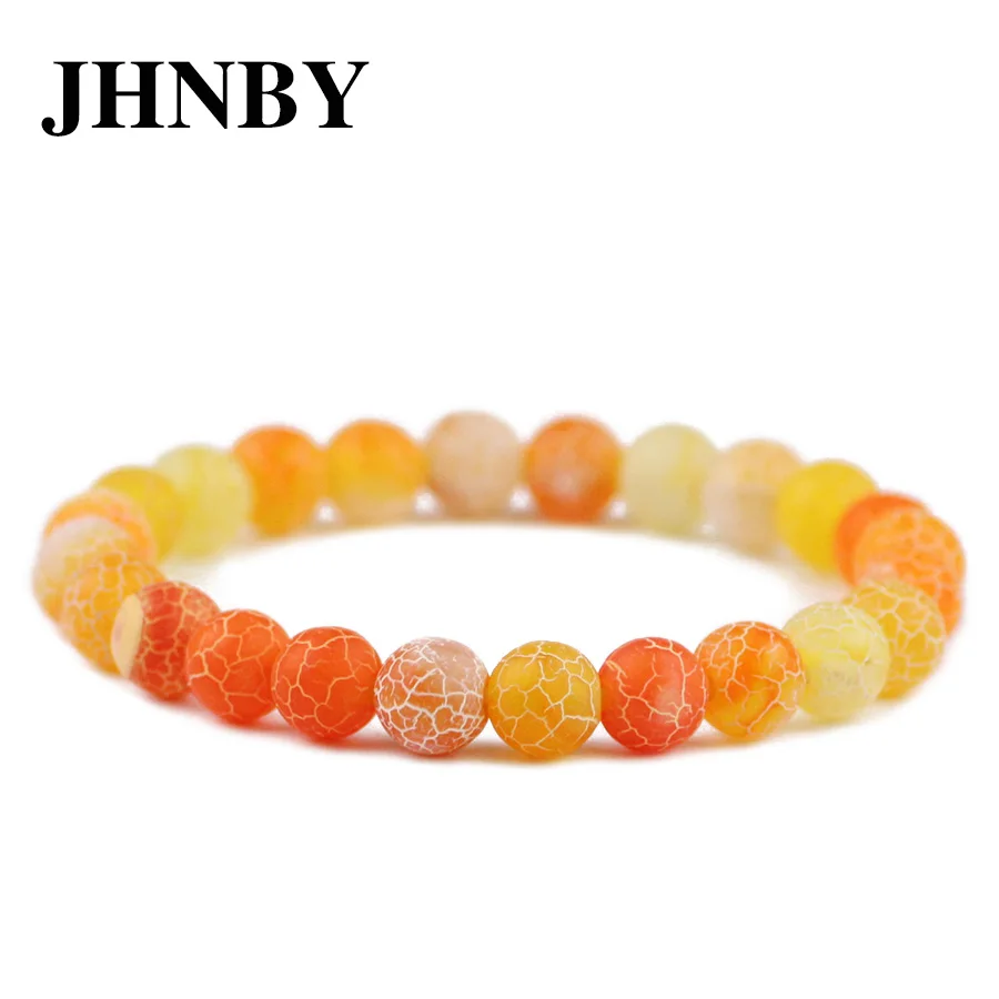 JHNBY Matte Orange Weathered Carnelian Men Bracelet&Bangle Women Natural Stone 6/8/10/12MM Braided/Elastic Rope Jewelry Dropship
