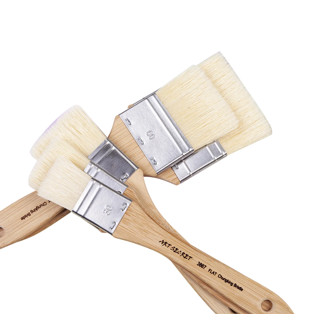 3867F high quality one piece Chunking bristle hair wooden handle acrylic oil gesso paint art brush