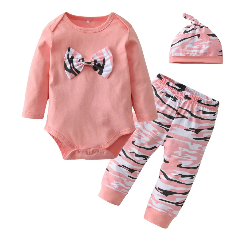 

Newborn Baby Girls Clothes Long Sleeve Camouflage Toddler Romper Outfit Pants Set+Headband Infant 3Pcs Baby Clothing Set