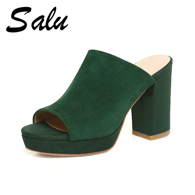 

Salu Women Sandals 2019 Kid Suede Leather Open Toe High Heels Hollow Gladiator Wedding Sandals Platform Shoes Woman