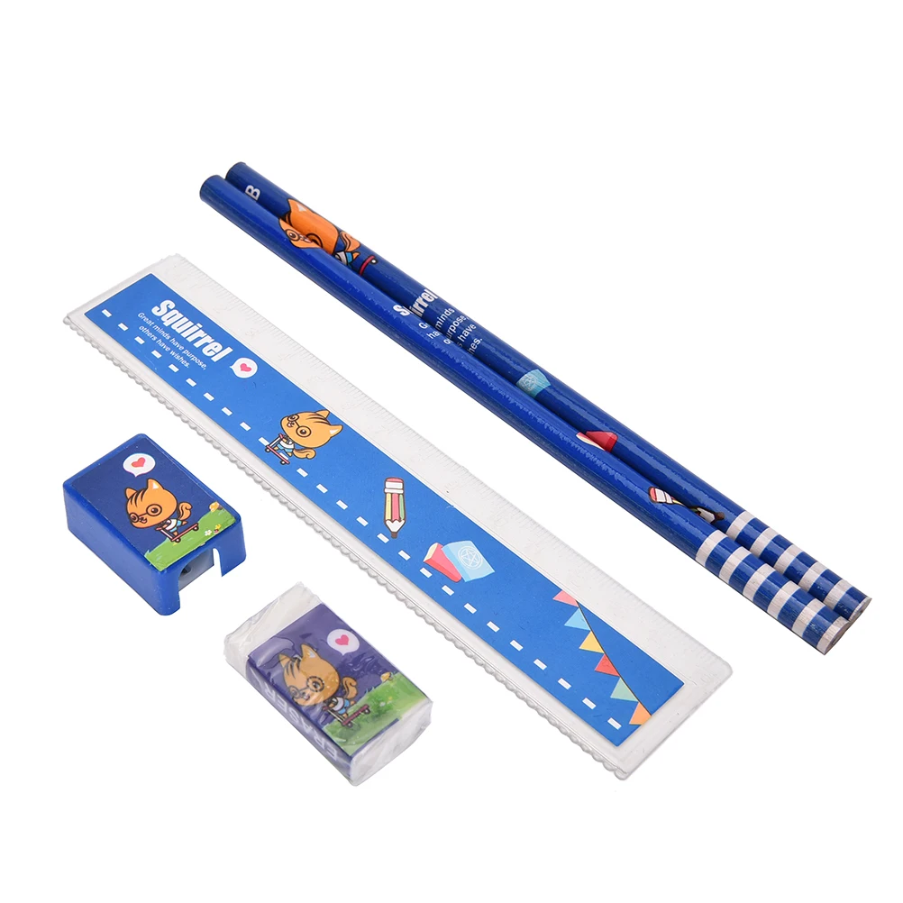 1Set(5Pcs) Cute Pencil Eraser ruler with sharpener artoon Animals