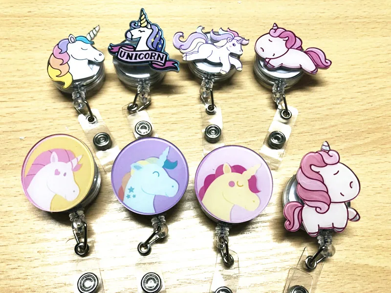 

1PC Cartoon Unicorn Retractable Pull Badge Reel ID Lanyard Name Tag Card Badge Holder Reels doctor nurse supplies