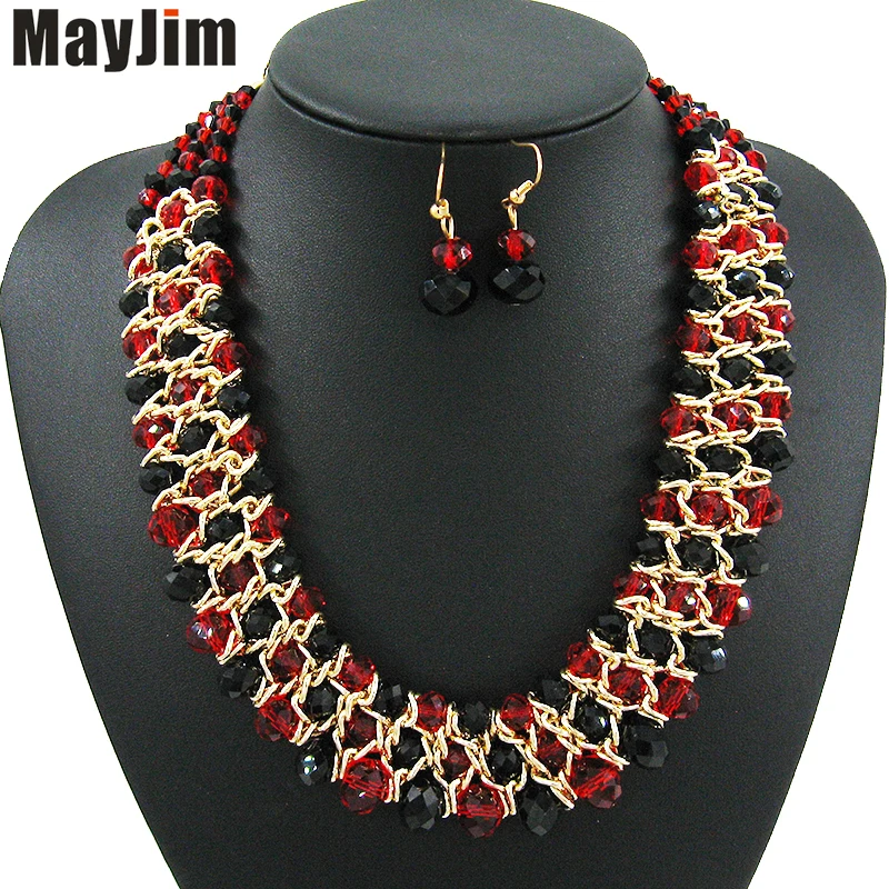 Mayjim Statement African Beads Crystal Necklace Jewelry Sets Handmade