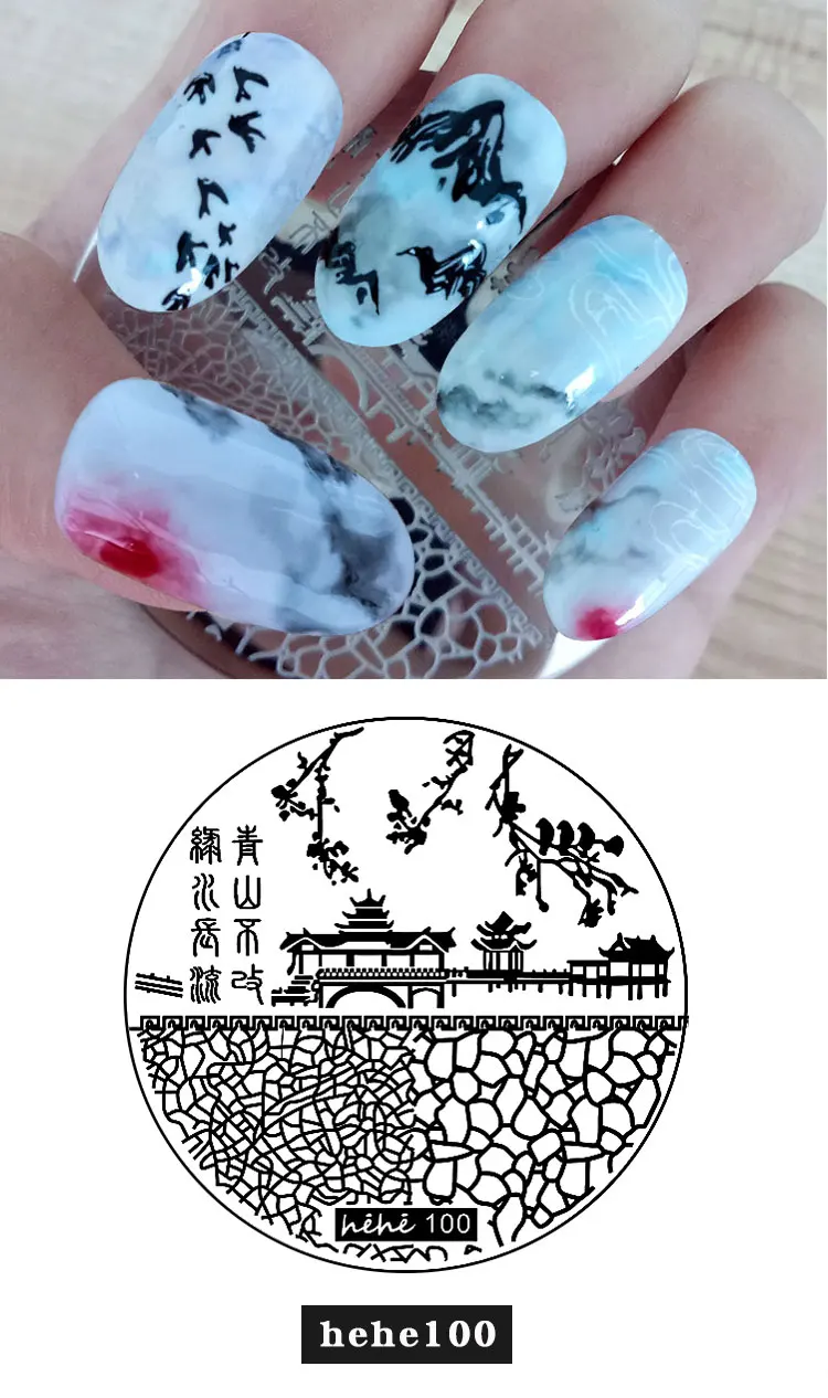 Серия HEHE 180 дизайн круглый дизайн ногтей штамп шаблон штамповочных плит набор мультфильм/Цветы Кружева изображения 5,5 см маникюрная тарелка