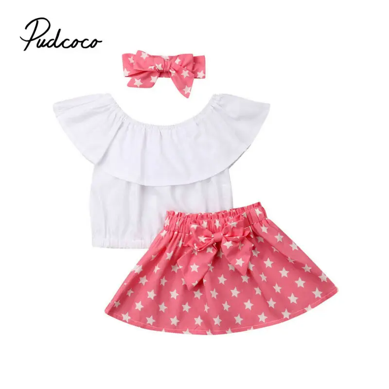 

pudcoco 2019 Children Clothing Suits For Girls Clothes Kids Toddler Enfant Fille Infantis Outfits Star Print 3pcs Blouse+Skirt