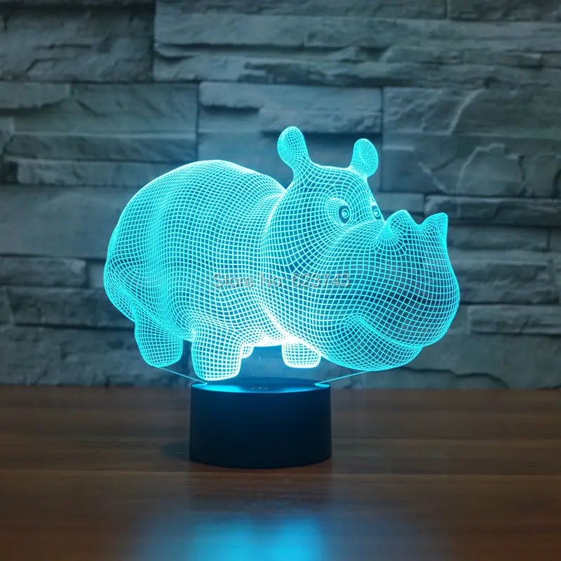 

Light-Furnitures Cute Wild Animal Rhinoceros 3D Night Light 7 Color Change LED Table Lamp Xmas Toy Gift