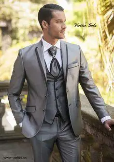 

2016 Classic Style Silver Gray Blazer Groom Tuxedos Groomsmen Men's Wedding Prom Suits Custom Made (Jacket+Pants+Vest+Tie)