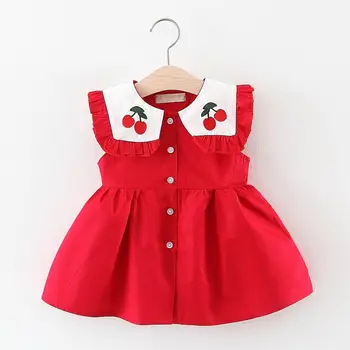 

Fashion Kids Children's Dress Baby Kids Girls Ruched Cherry Dress Princess Dresses Casual Clothes Doll collar Dresses A1