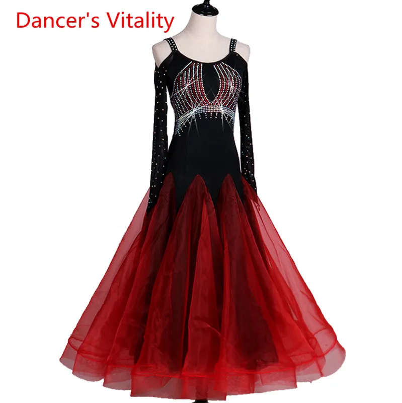 Женская одежда для бальных танцев с длинными рукавами без бретелек, бальное платье для танцев высокого качества, стиль, национальный стандарт, Одежда для танцев