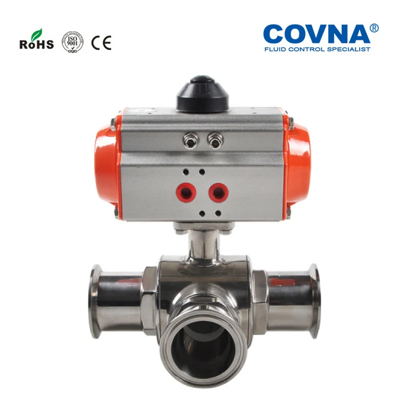 19 мм санитарно-технический Пневматический шаровой клапан SS304 пищевой тройной зажимное соединение