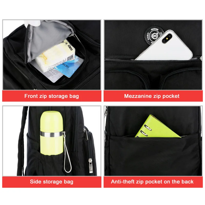 Женский рюкзак с несколькими карманами большой емкости водонепроницаемый для путешествий на открытом воздухе школы