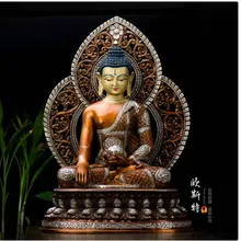 50 см большой огромный-Топ высокого класса хороший Будда дома Семья посеребрение эффективная защита непальская статуя Sakyamuni будда