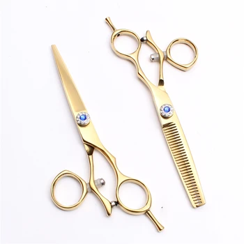

5.5" 16cm Japan 440C Engraving Logo Gold Color Cutting Shears Thinning Scissors Professional Hair Scissors Rotating Handle C9019