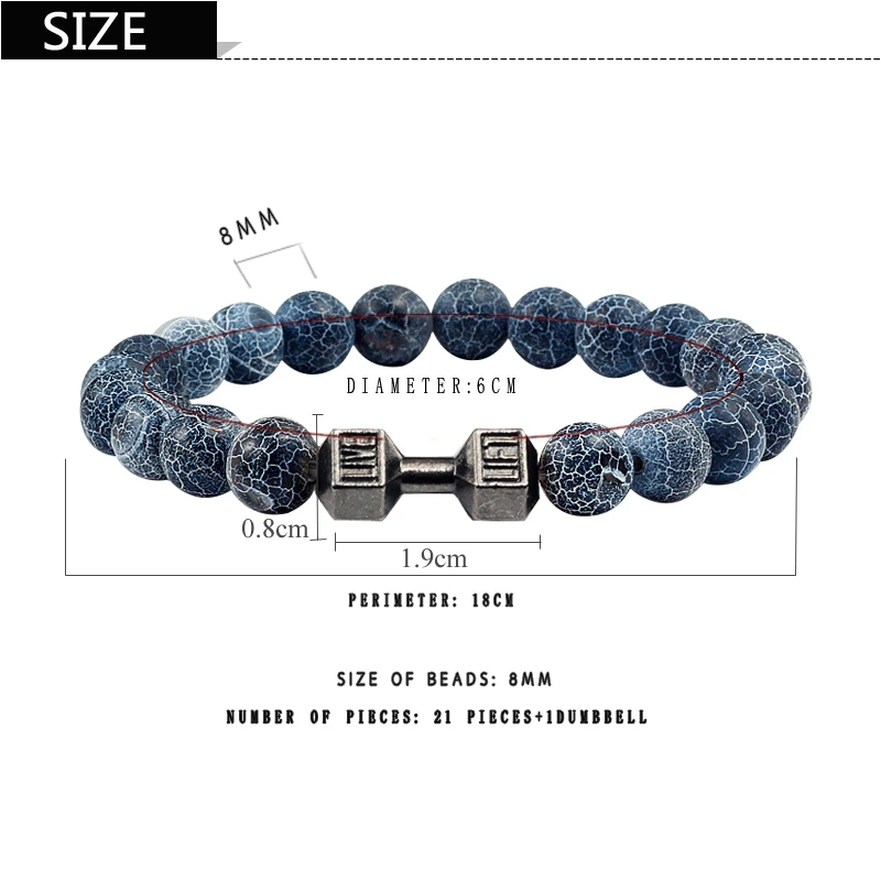 Black Weathered Wristband Adjustable Barcelets For Women Men Beads Bracelet Dumbbell Mens Fashion Yoga Jewelry Original