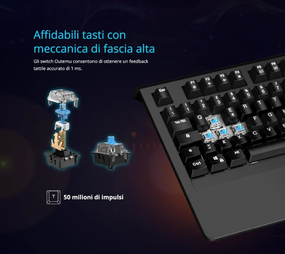 [Его запас] Механическая игровая клавиатура Tronsmart TK09R RGB с RGB подсветкой, макро, синие переключатели для геймеров-Испанская версия