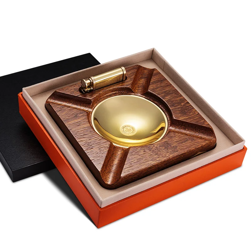 CIGARLOONGCigar Ashtray Lighter Set AUBERGINE Wood Copper Ashtray