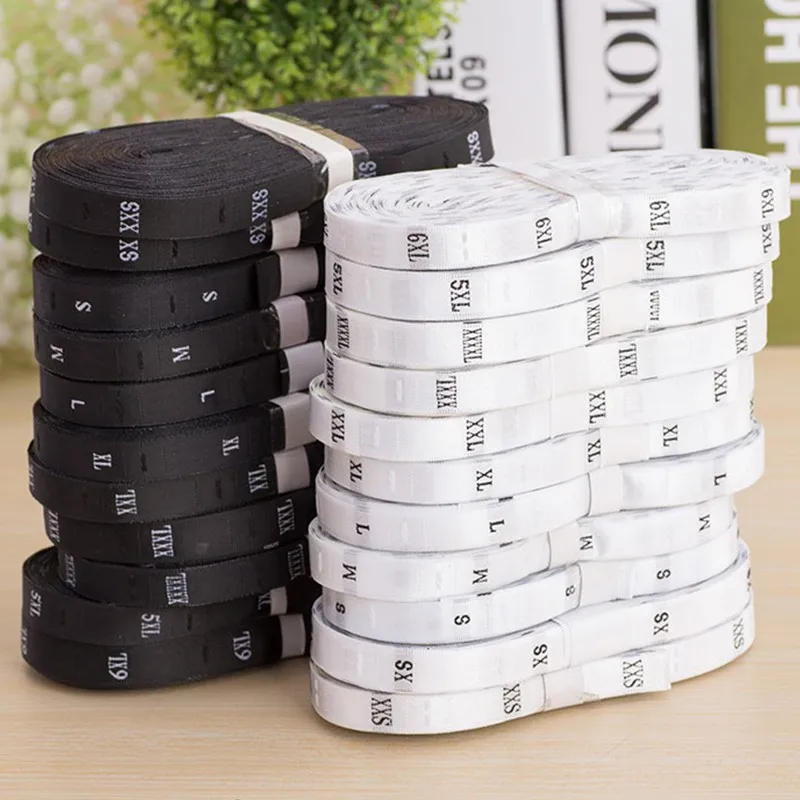 1200pcs(2rolls) White Satin Size Labels Embroidered White Size Tags