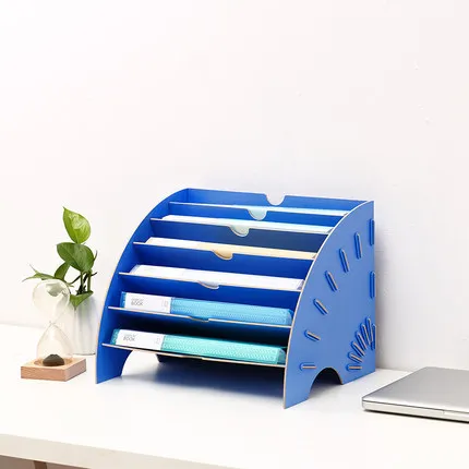 Домашний офис Вентилятор Форма журнальный стеллаж бумажный файл Органайзер книжная полка для стола Органайзер - Цвет: Синий