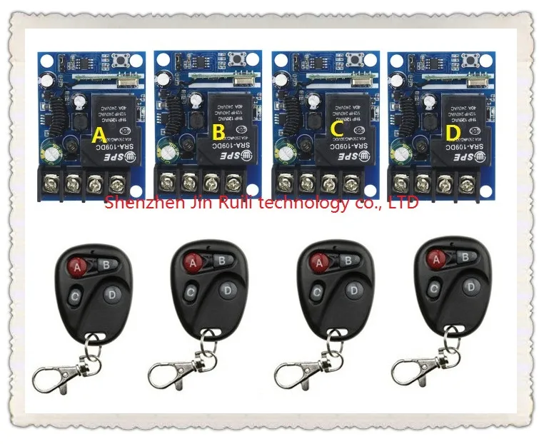 

New DC12--48V 12V 24V 36V 48V 1CH 10A Radio Remote Control Lighting Power ON OFF Switch System 4* receiver +4* transmitter