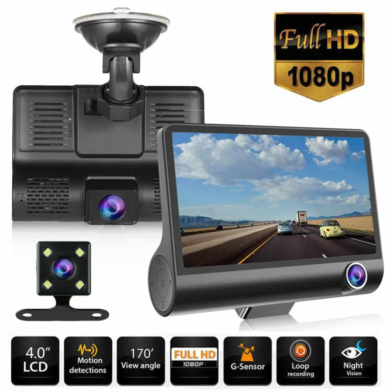 

Car Camera Full HD 1080P 4 inch 3 Lens Vehicle Camcorder Car DVR Dash Cam Camera Night Vision/G-sensor