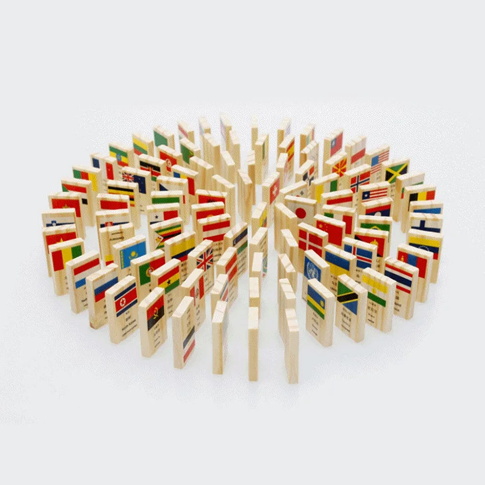 

100pcs Wooden National Flag Domino Children Puzzle Funny Domino Game Learning Flags World Countries Educational Toys Domino