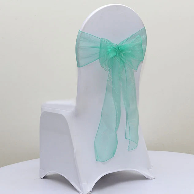 Free shipping 100pcs Tiffany Green Organza Chair Cover Sashes Wedding