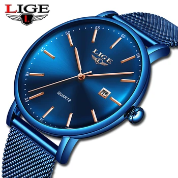 

LIGE New Mens Watches Top Brand Luxury Sports Watch Slim Mesh Date Waterproof Quartz Watch For Men Blue Clock Relogio Masculino