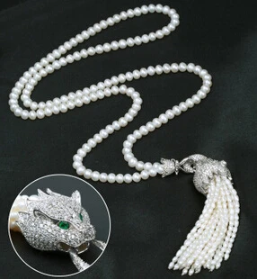 Новые роскошные леопардовые Подвески на голову ожерелья с натуральным жемчугом кисточкой кулон Модные женские ожерелья ювелирные изделия микро циркон подарок леди