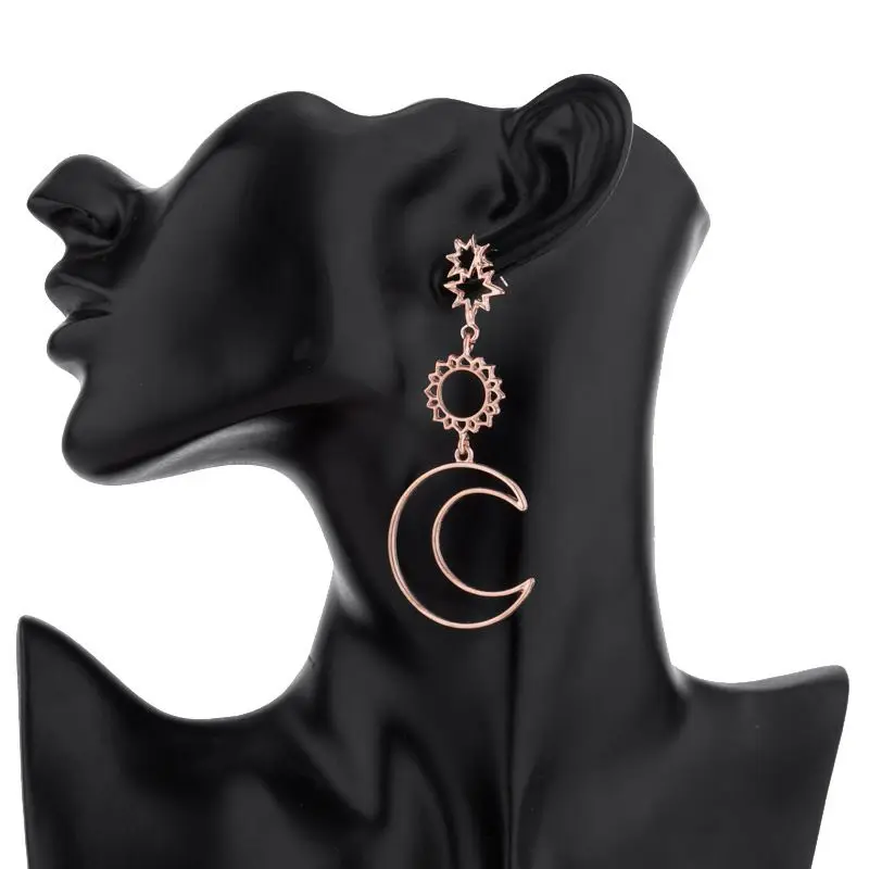 

Bohemia Moon Sun Geometry Earrings for Women Hollow Gold Drop Earring Gift Statement Jewelry New
