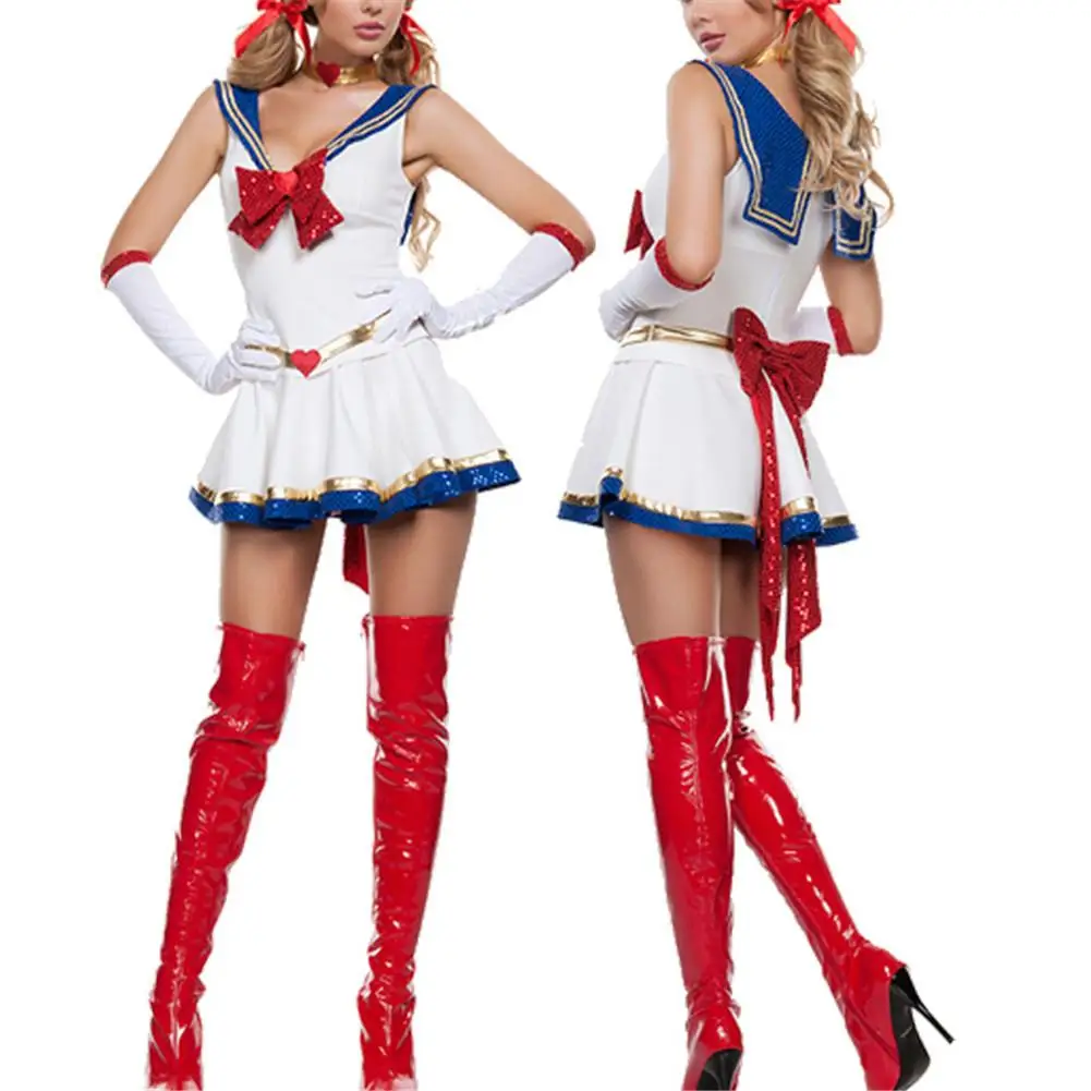 

2018 New Arrival Stylish Sexy Women COS White Moon Sailor Moon Cartoon Anime Character Cosplay Female Halloween Costume Suit