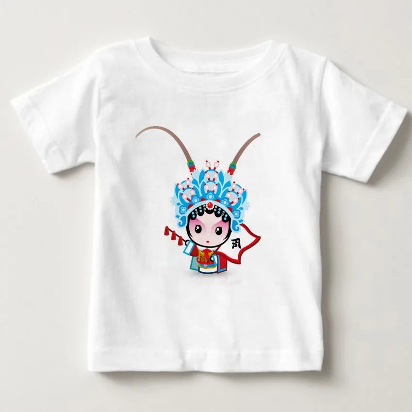 White childreT-shirt Китайская кукольная Футболка с принтом куколки Пекинской оперы милая кукла Пекинской оперы летняя рубашка с короткими рукавами для мальчиков и девочек MJ - Цвет: White childreT-shirt