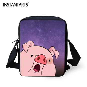 

INSTANTARTS Crossbody Bag for Girls High Quality Cartoon Pink Pig Printing Brand Design Messenger Bags Flap Mini School Handbags