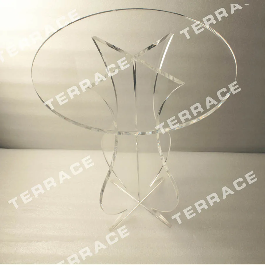 Clear Round Acrylic Carved Coffee Tea Table, Lucite Accent Pedestal Tables Crossed Legs-2 size options