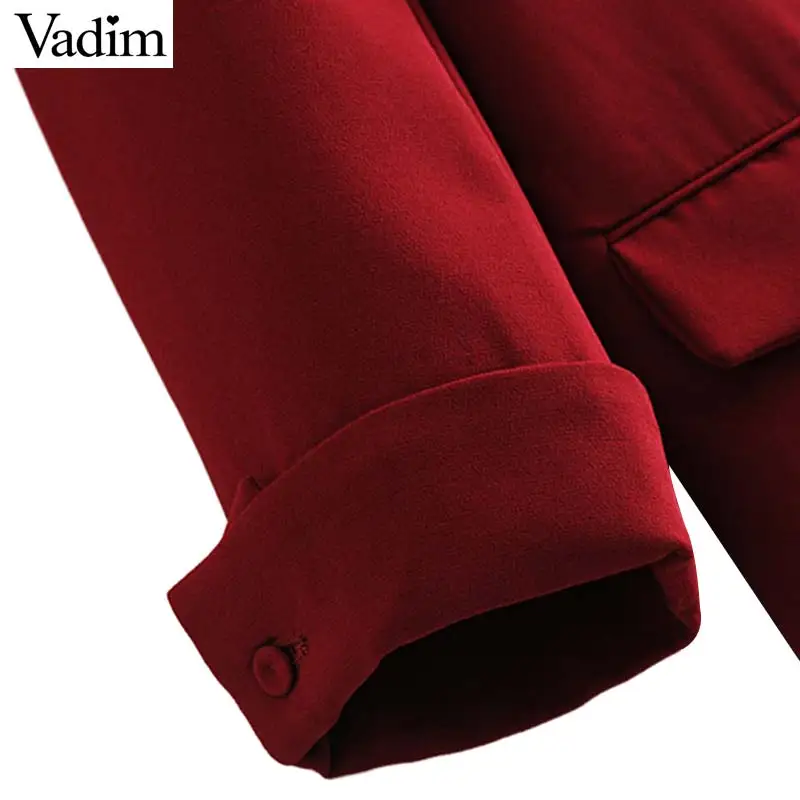 Vadim женский шикарный черный красный блейзер с карманами на одной пуговице с длинным рукавом офисная одежда пальто однотонная женская Повседневная Верхняя одежда Топы CA330