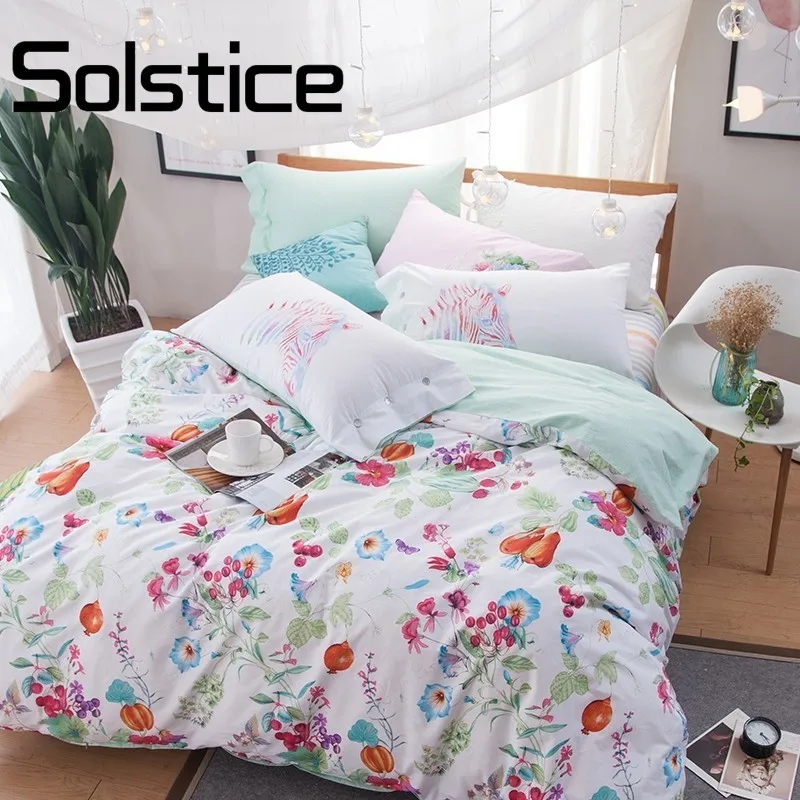 

Solstice Home Textile Brief Style Garden Flowers Printed Home Wind Series Fabric Duvet Cover Set Flat Sheet Pillow Cases 30