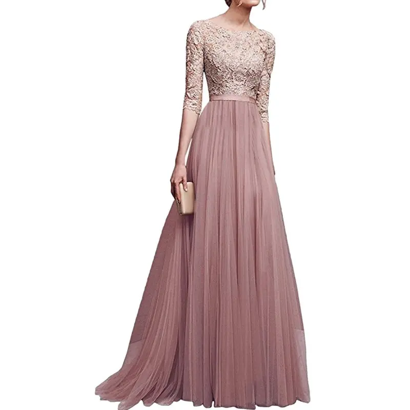 

MONERFFI New 2018 Female Full Sleeve Chiffon Maxi Vestido Lace Stitching Floor-length Dress Women Party Prom Evening Long Dress