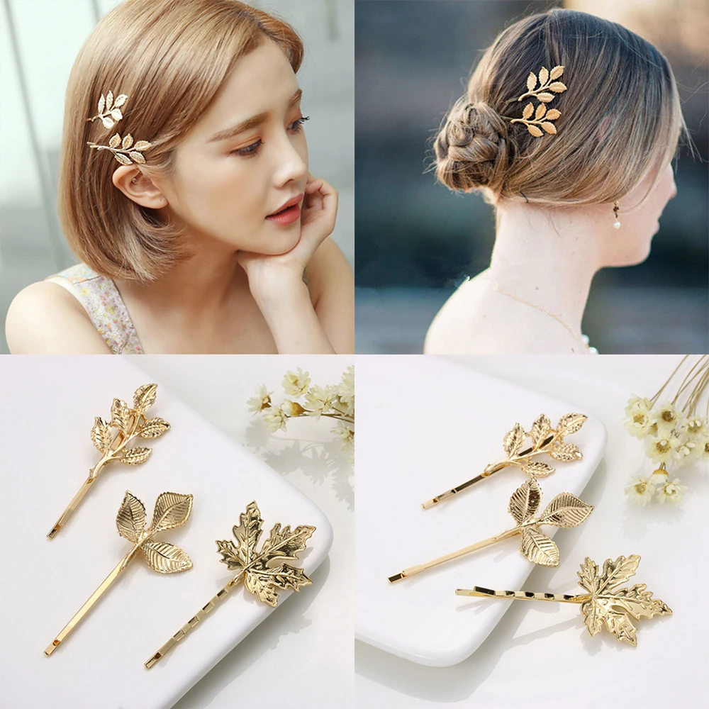 Woman Bride Metal Leaf Feather Hair Clips Pearl Hairpin Beautiful And Elegant Girls barrettes Hair Accessories Fashion Two Type