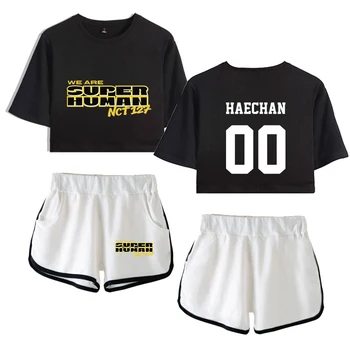 

Nct 127 Printed Letter Kpop Crop Top Casual Tracksuit Women 2 Piece Outfits Summer Short Sleeve Vogue Tshirt + High Waist Shorts