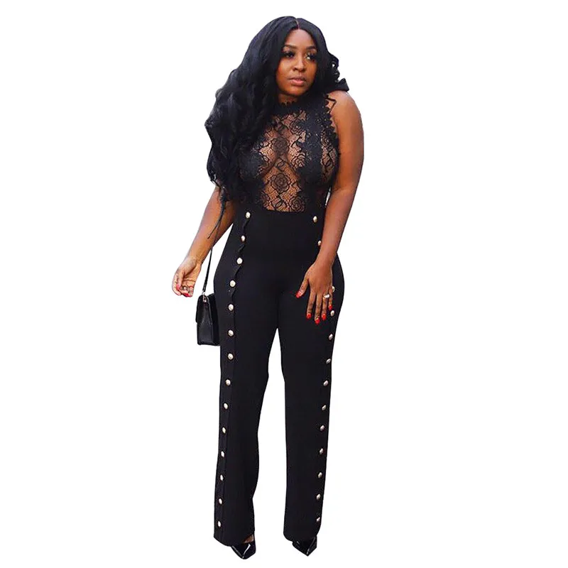 women fashion lace patchwork sleeveless jumpsuit-1