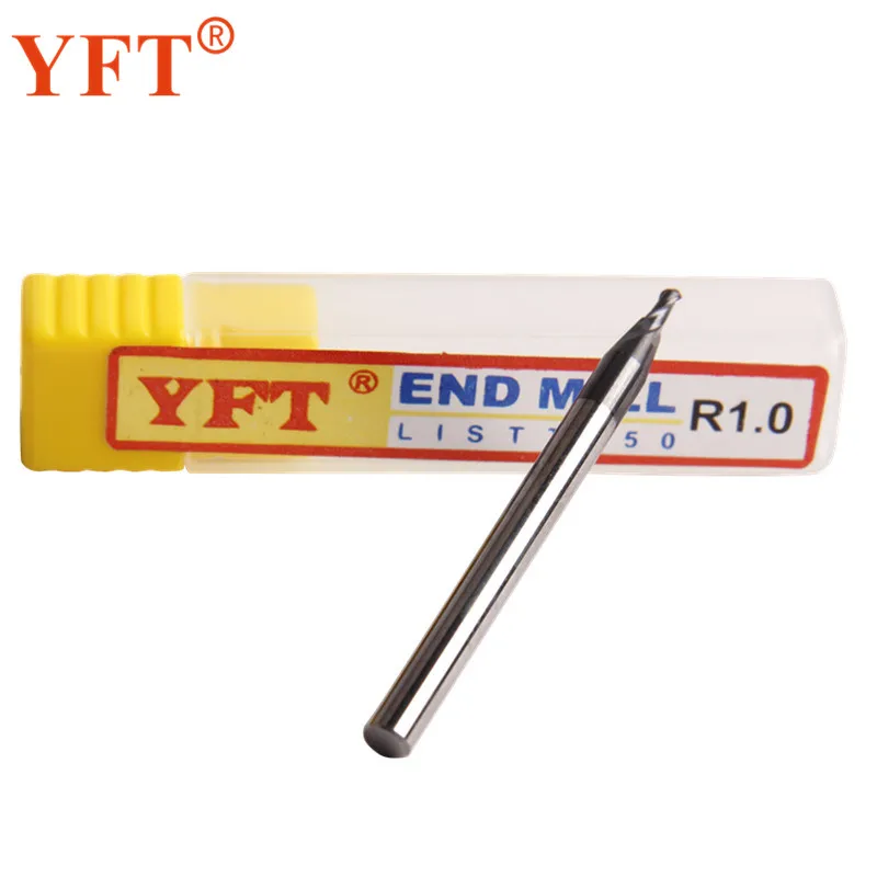 YFT 1PC Carbide Ball End Mills Radius 1mm 2 blade HRC 55 Degrees