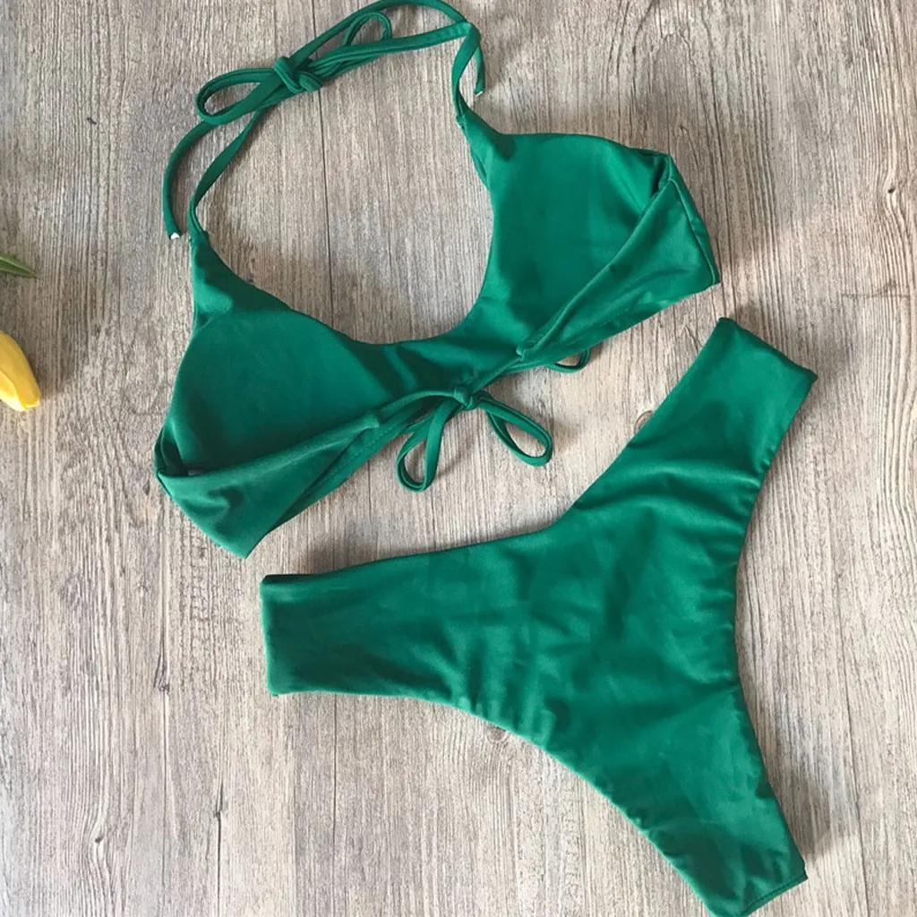 

Women's Swimming Suit 2019 Sexy Bikini Swimsuit Women's Solid Color Two-Piece Sexy Split SwimSuit Bikini Beachwear
