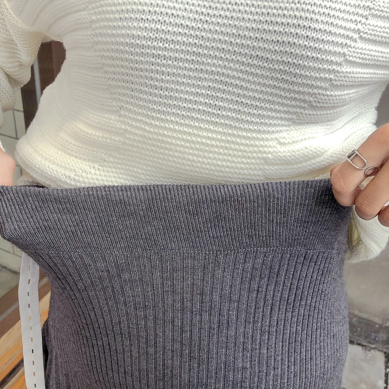 Осенне-зимняя трикотажная плиссированная юбка для беременных женщин, модные трикотажные юбки до середины икры, юбки с высокой талией в полоску