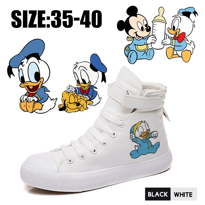 

Duck Mickey Fairy Cartoon Printed Pattern High Heel Double-Layer Canvas Women Shoes VelcroShoelace Teen Off White Shoes A19621