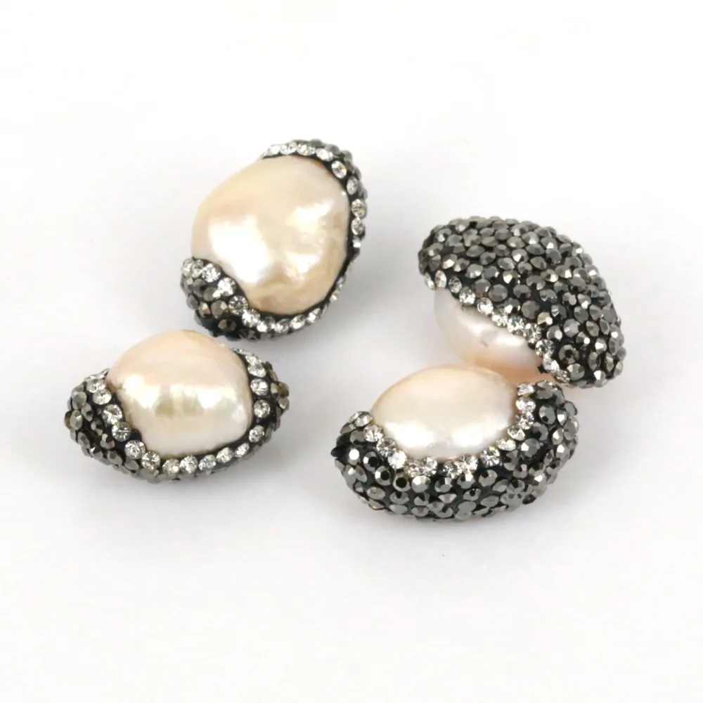 10PCS/LOT Freshwater Pearl Inlay Rhinestone Beads Jewelry Accessories