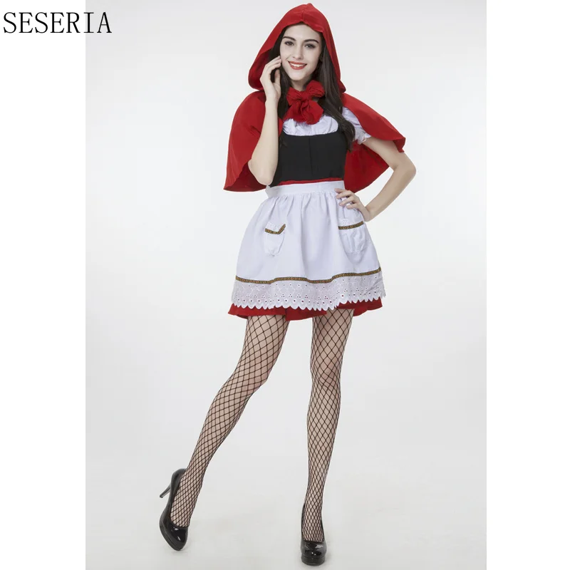 SESERIA Hoge Kwaliteit Vrouwen Roodkapje Kostuum Kostuum Volwassen Hallowen Dressing Up Kostuums