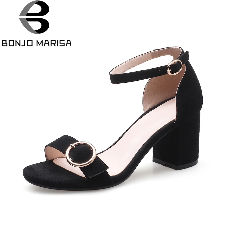 

BONJOMARISA 2018 size 33-40 kid suede leather good quality summer sandals shoes women fashion high heels woman shoes