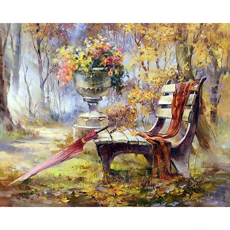 

Bench Diamond Painting Scenic Full Square Diamond Embroidery Rhinestone Cross Stitch Diamond Needlework Landscape Home Decor